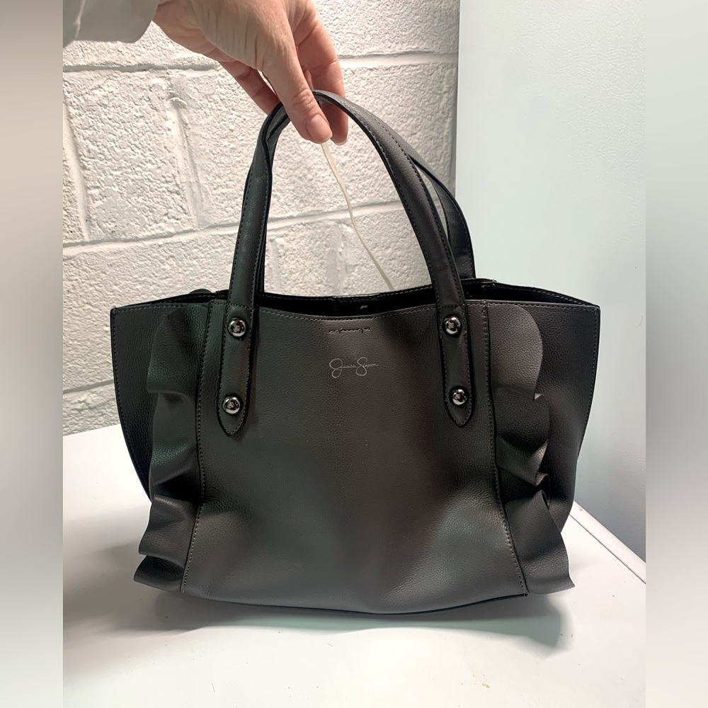Black Leather Tote Bag - Structured Everyday Handbag